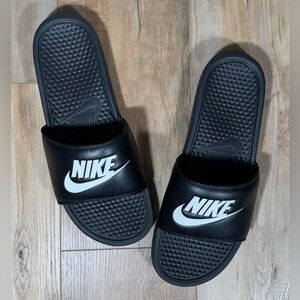 Nike Black and White Logo Slide Sandals